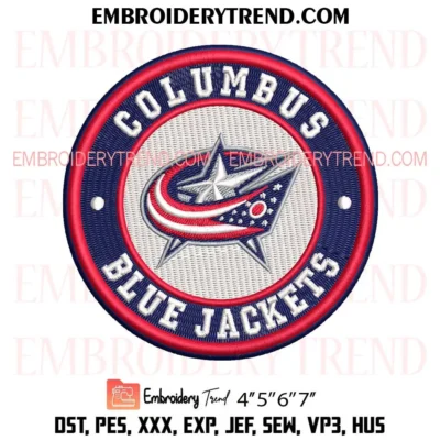 Columbus Blue Jackets Circle Logo Embroidery Design, Hockey Sport Pes Design File