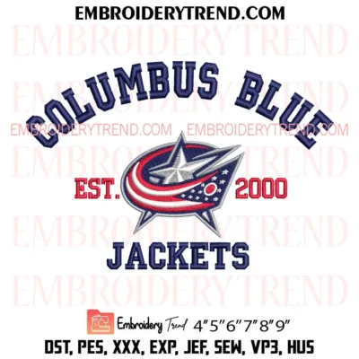 Columbus Blue Jackets Est 2000 Embroidery Design, NHL Jackets Sport Pes Design File