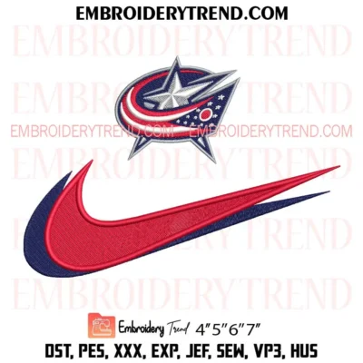 Columbus Blue Jackets Swoosh Embroidery Design, NHL Logo Pes Design File