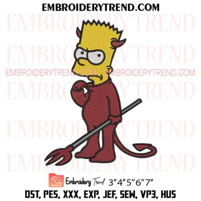 Devil Bart Simpson Embroidery Design, Halloween Devil Bart Pes Design File