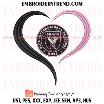 Heart Inter Miami FC Embroidery Design, MLS Soccer Love Pes Design File