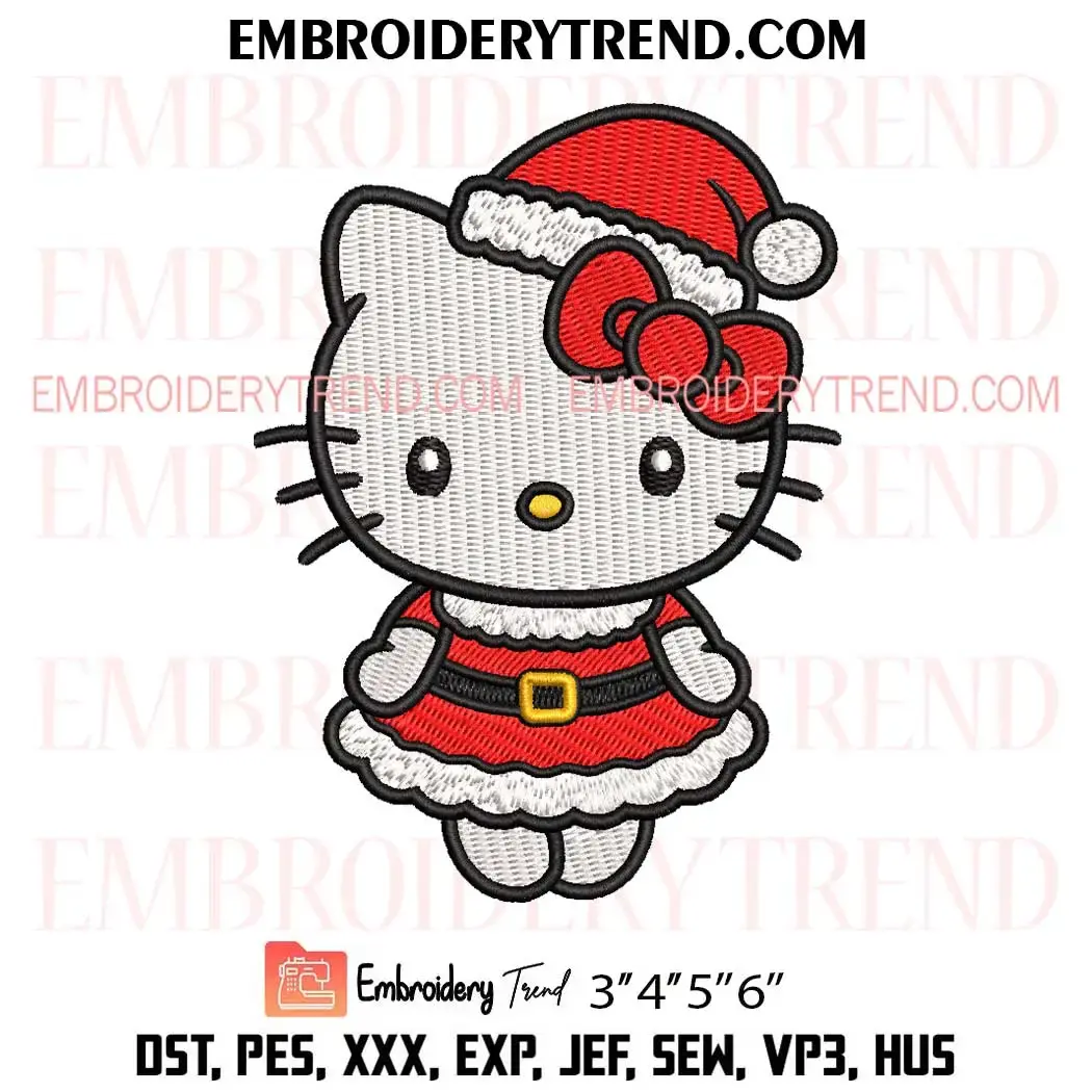 Hello Kitty Santa Embroidery Design, Cute Christmas Kitty Pes Design File Hello Kitty Santa Embroidery Design, Cute Christmas Kitty Pes Design File