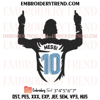 LM10 Lionel Messi Silhouette Embroidery Design, Messi Fan Football Pes Design File