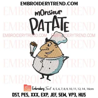 Monsieur Patate Embroidery Design, Funny French Fries Chef Pes Design File