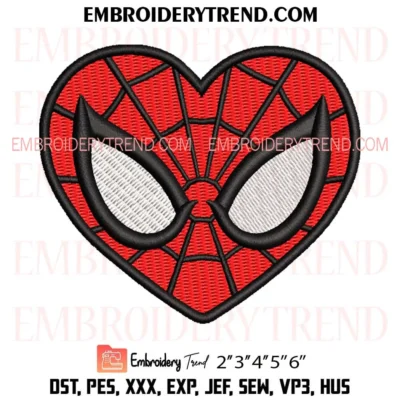 Spider-Man Heart Mask Embroidery Design, Cute Superhero Pes Design File