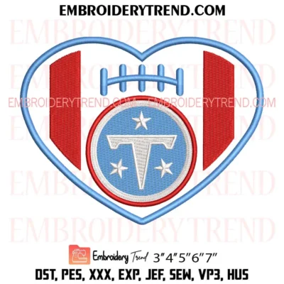 Tennessee Titans Heart Logo Embroidery Design, NFL Team Love Machine Embroidery File