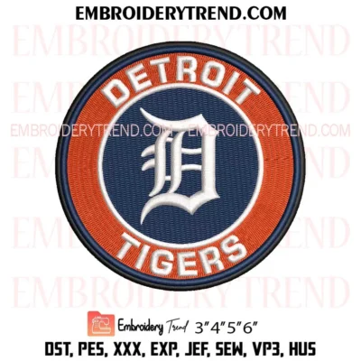 Baseball Detroit Tigers Circle Embroidery Design, MLB Sport Pes Design File