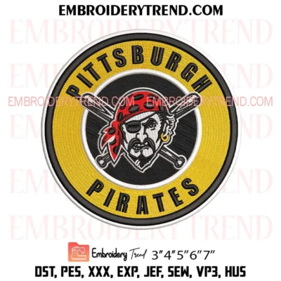 Baseball Pittsburgh Pirates Round Embroidery Design, MLB Logo Pes Design File