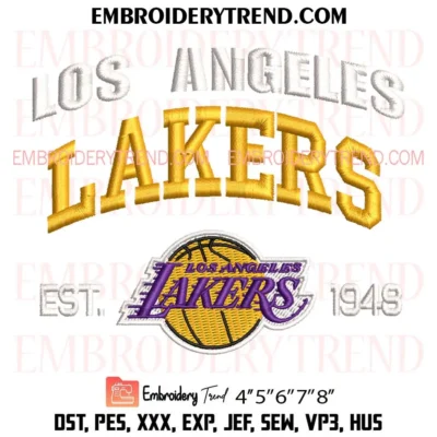 Basketball Team Lakers Est. 1948 Embroidery Design, NBA Los Angeles Lakers Pes Design File