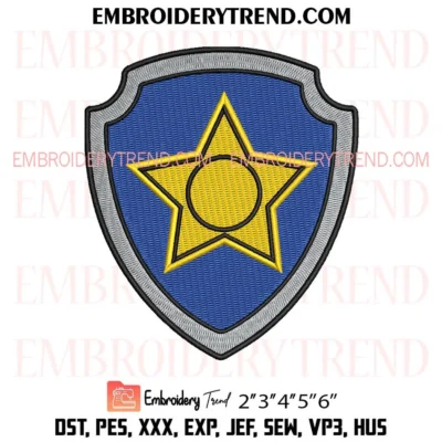 Chase Police Badge Embroidery Design, Paw Patrol Pes Design File