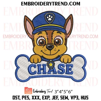 Chase Police Dog Embroidery Design, Paw Patrol Cartoon Pes Design File