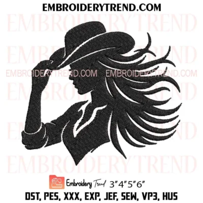 Cowgirl Silhouette Embroidery Design – Western Girl Digital Download