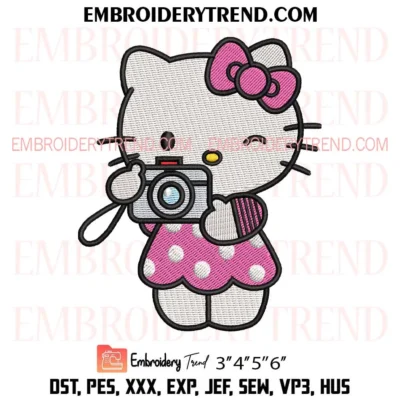 Cute Hello Kitty with Camera Embroidery Design – Cute Photographer Machine Embroidery File