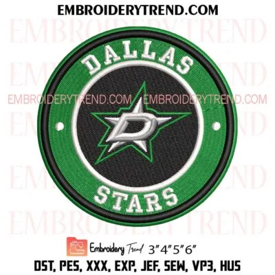 Dallas Stars Circle Logo Embroidery Design, Hockey Sport Pes Design File