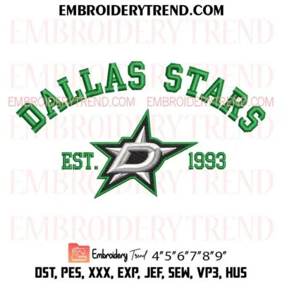 Dallas Stars Est 1993 Embroidery Design, NHL Dallas Pes Design File