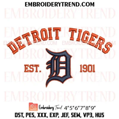 Detroit Tigers Est 1901 Embroidery Design – MLB Baseball Machine Embroidery
