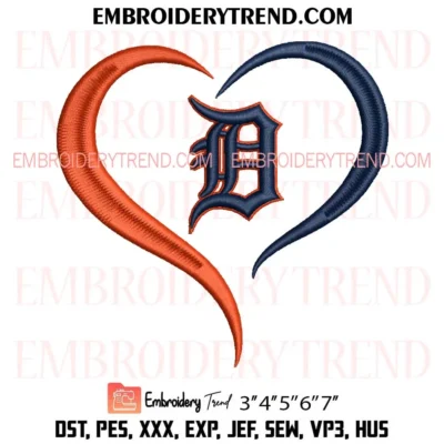 Heart Detroit Tigers MLB Embroidery Design – Baseball Lover Pes Design File