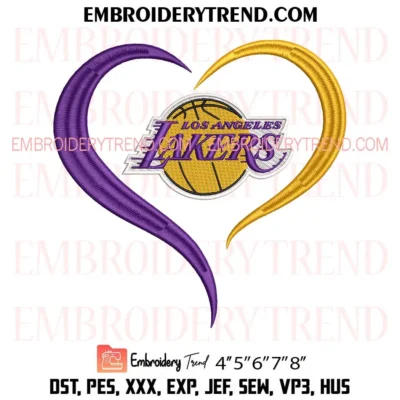 Heart Los Angeles Lakers NBA Embroidery Design, Basketball Lover Pes Design File