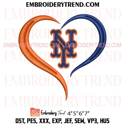 Heart New York Mets MLB Embroidery Design, Baseball Lover Pes Design File