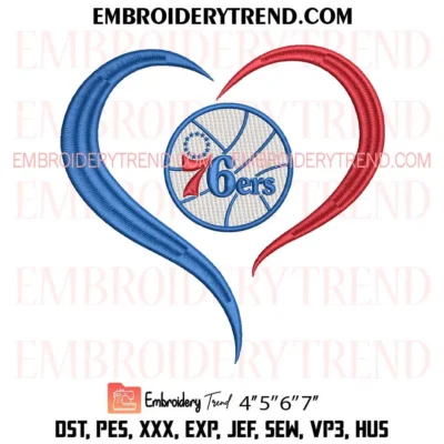 Heart Philadelphia 76ers NBA Embroidery Design, Basketball Lover Pes Design File