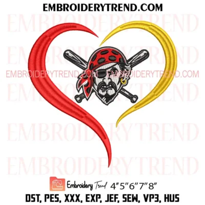 Heart Pittsburgh Pirates MLB Embroidery Design, Baseball Lover Pes Design File