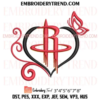 Houston Rockets Heart Logo Embroidery Design, Basketball Love Theme Pes Design File