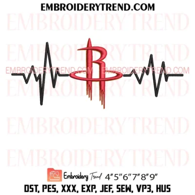 Houston Rockets Heartbeat Embroidery Design, NBA Sports Lover Theme Pes Design File