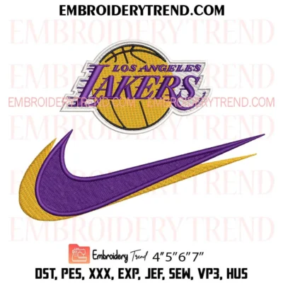 Los Angeles Lakers Swoosh Embroidery Design, NBA Logo Pes Design File
