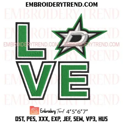 Love Dallas Stars Embroidery Design, Hockey Fan Pes Design File