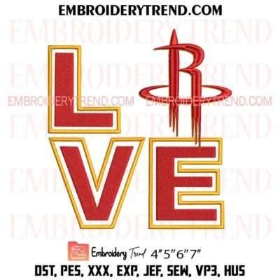 Love Houston Rockets Embroidery Design, NBA Basketball Pes Design File