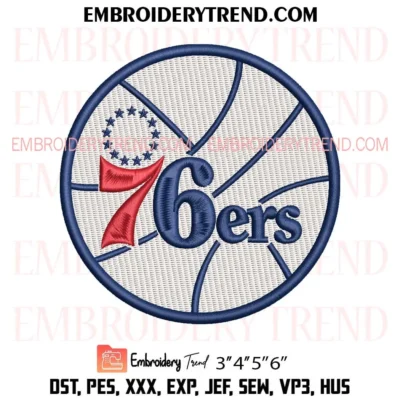 NBA Philadelphia 76ers 1977-1997 Embroidery Design, NBA Logo Philadelphia 76ers Pes Design File