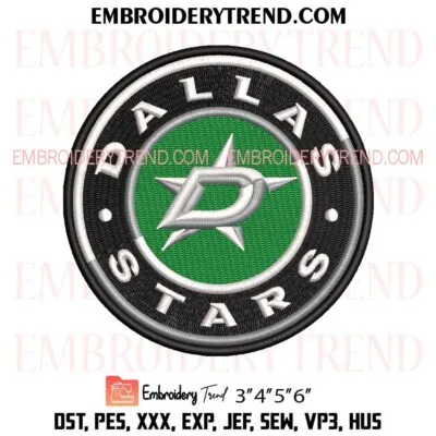 NHL Dallas Stars Circle Embroidery Design, NHL Sports Machine Embroidery File