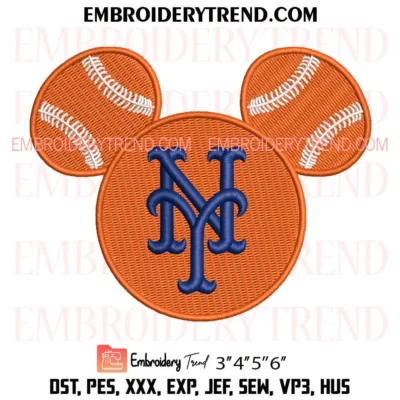 New York Mets Baseball Mouse Head Embroidery Design, Sports Fan Pes Design File
