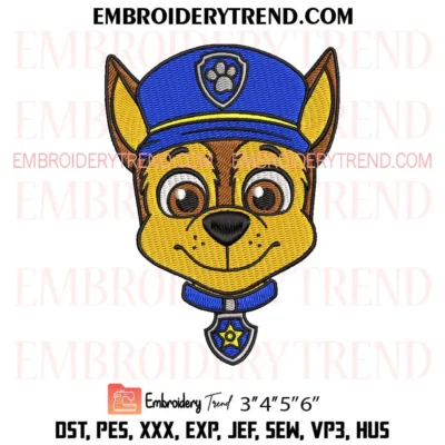 Paw Patrol Chase Head Embroidery Design, Chase Police Dog Pes Design File