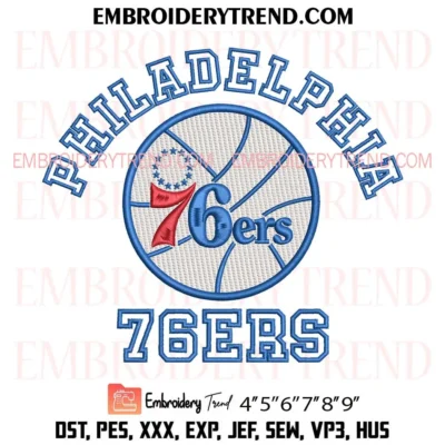 Philadelphia 76ers Team Embroidery Design, NBA Basketball Pes Design File