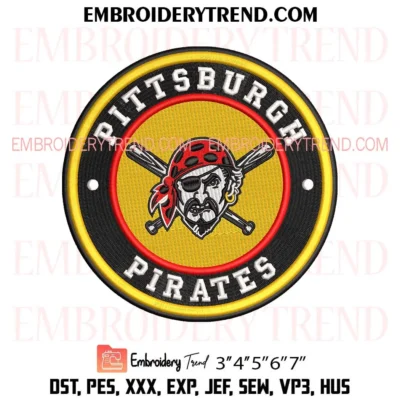 Pittsburgh Pirates Circle Embroidery Design, MLB Sport Pes Design File