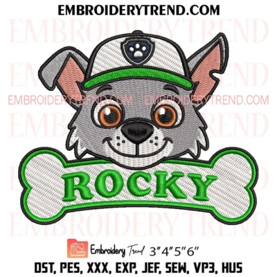 Rocky Puppy Embroidery Design, Paw Patrol Cartoon Pes Design File