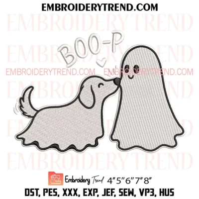 Boo-P Ghost Dog Embroidery Design, Cute Halloween PES Design File