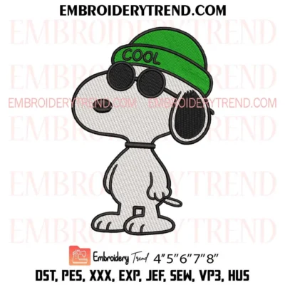 Cool Snoopy Embroidery Design, Cartoon Dog Hat and Sunglasses PES File