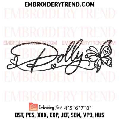 Dolly Butterfly Heart Embroidery Design, Country Singer Dolly Parton PES Design