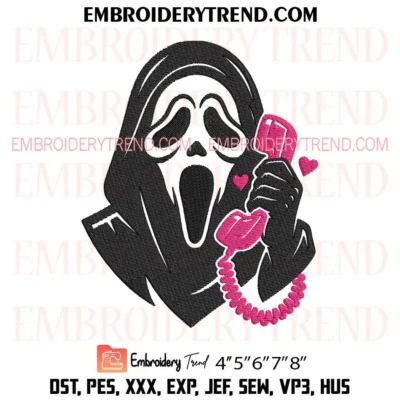 Girly Ghostface Embroidery Design, Ghostface Pink Telephone Halloween PES File