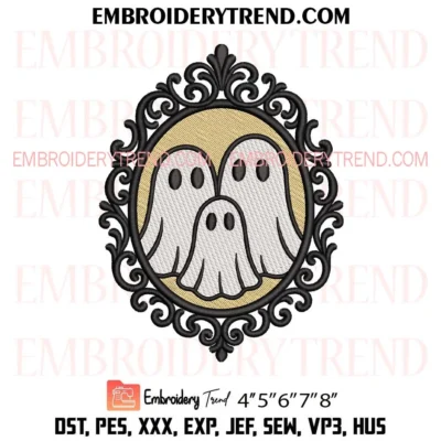 Halloween Ghost Trio Frame Embroidery Design, Spooky Gothic PES File