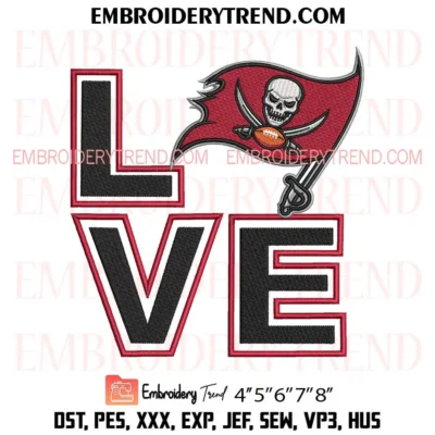 Love Tampa Bay Buccaneers Embroidery Design, NFL Football PES Instant Download