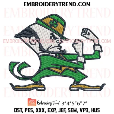 Notre Dame Leprechaun Embroidery Design, Notre Dame Fighting Irish PES Design File