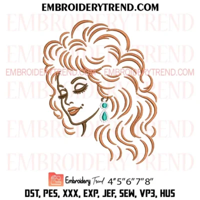 Portrait Dolly Parton Embroidery Design, Country Music Style PES Design File