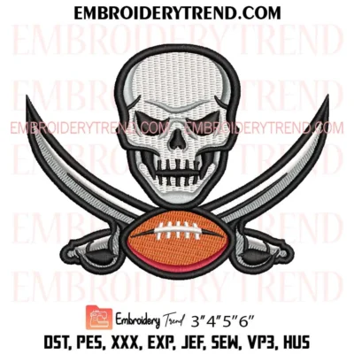 Tampa Bay Buccaneers Skull Embroidery Design, NFL Football PES Instant Download