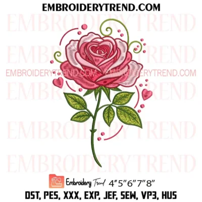 Beautiful Rose Embroidery Design, Romantic Floral Embroidery Digitized Pes Files