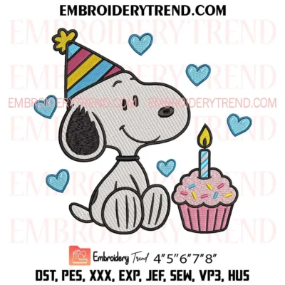 Birthday Snoopy Embroidery Design, Cute Snoopy Embroidery Pes Design File