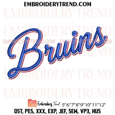 Bruins Script Lettering Embroidery Design, Blue and Red Bruins PES Instant Download