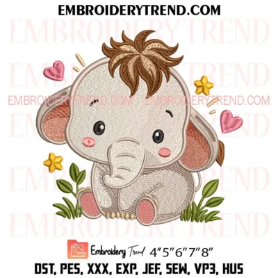 Cute Baby Elephant Embroidery Design, Kawaii Animal PES Instant Download